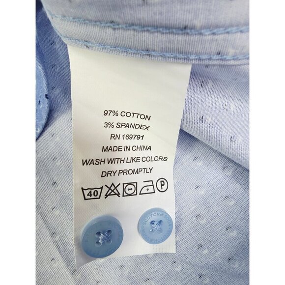 Scotch & Soda Amsterdam Sz 16.5/42 Mens Modern Fit Stretch Blue Polka Dots Shirt - Picture 8 of 12
